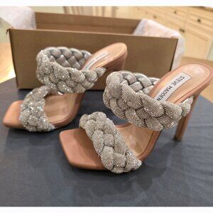 NWOT Steve Madden Braided Rhinestone High Heeled Shoes Women's 5M Square Toe